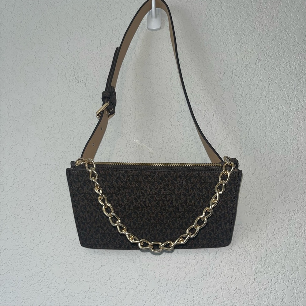 Michael Kors Monogram Belt Bag Purse with Gold Chain - Picture 2 of 5